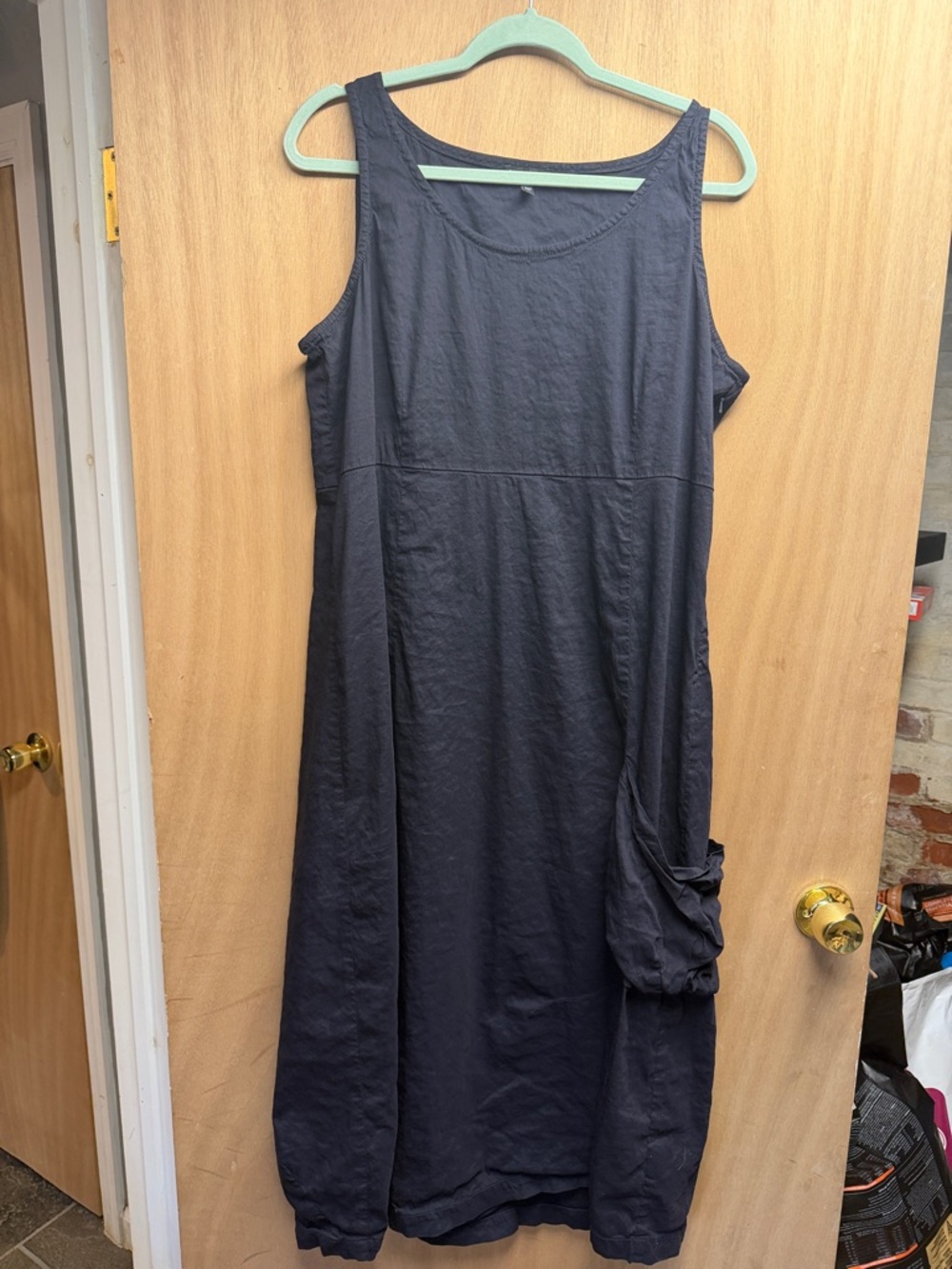 Eileen Fisher Navy Sleeveless Maxi Dress with Side Pocket Detail